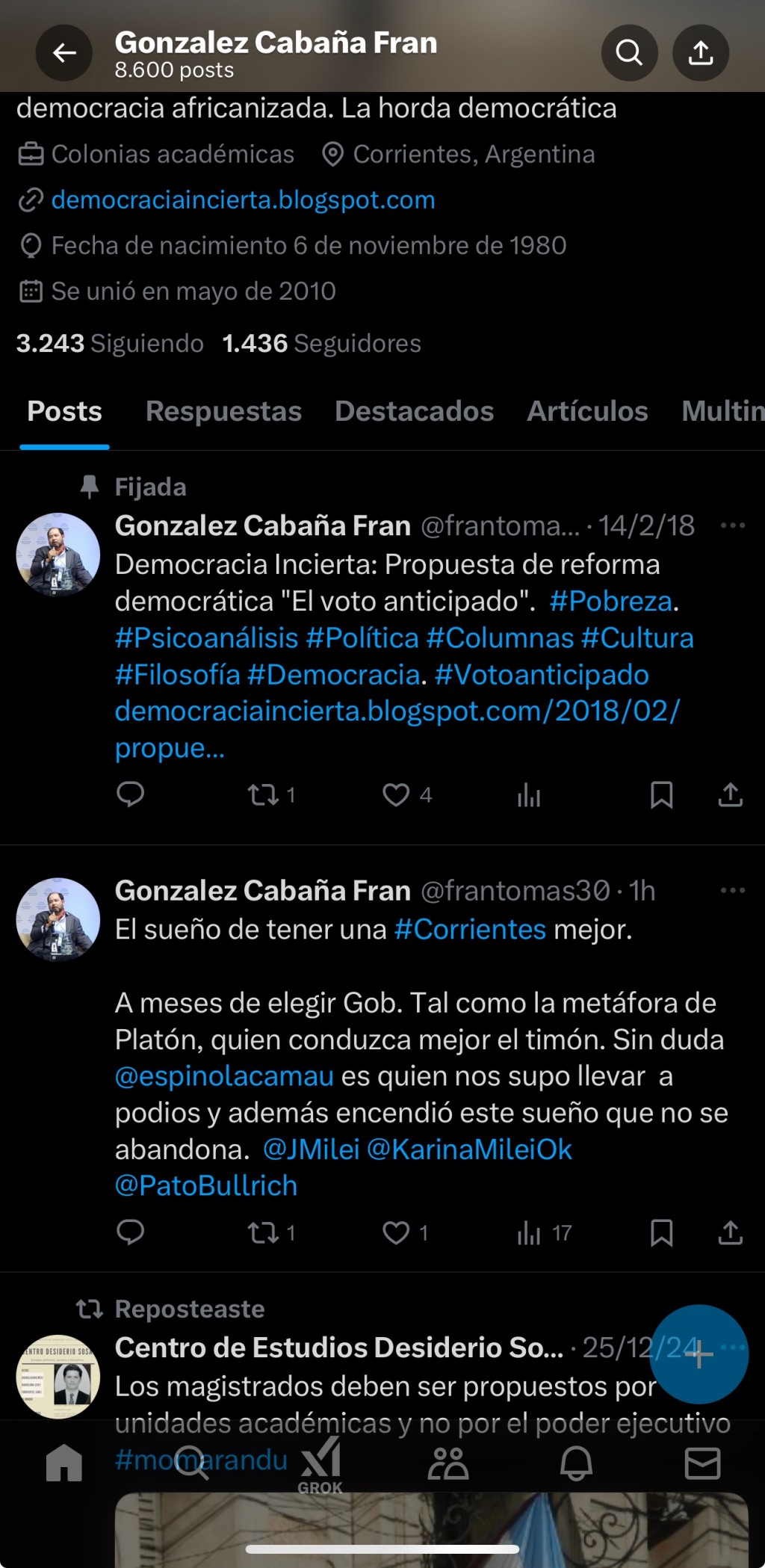 El filósofo González Cabañas apoya a Camau.