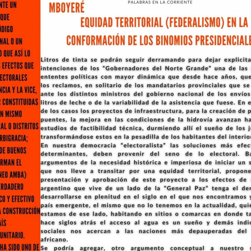 Equidad territorial (federalismo) en la conformación de los binomios presidenciales. 