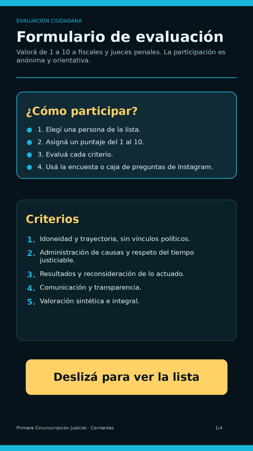 Evaluaci&oacute;n ciudadana a fiscales y jueces penales de Corrientes.