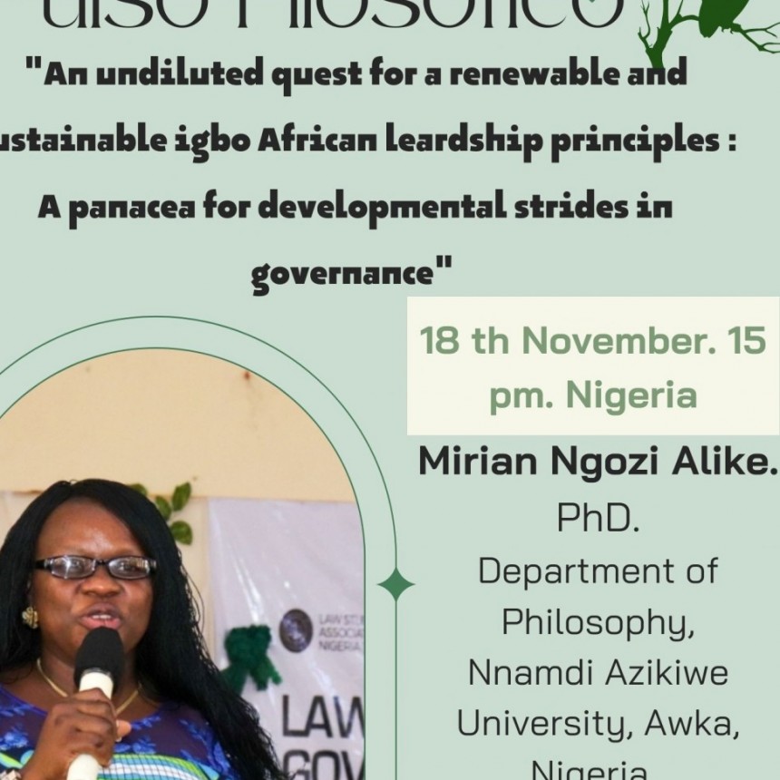 Desde Awka, Nigeria, disertará en el Club Mundial de Filosofía Mirian Ngozi Alike doctora en filosofía.