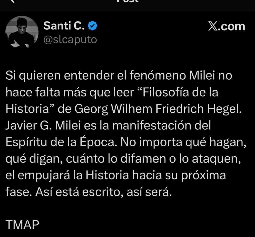 Es Ezequiel 25/17 Santiago Caputo, no Hegel.